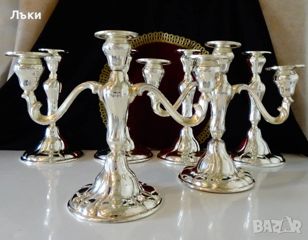 Посребрен троен свещник тройка WMF,800 гр.,Art Nouveau. , снимка 3 - Антикварни и старинни предмети - 53990119