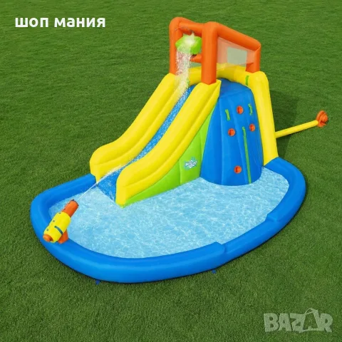 Надуваем воден парк с пързалка, стена за катерене, водно оръдие и вентилатор за бързо надуване