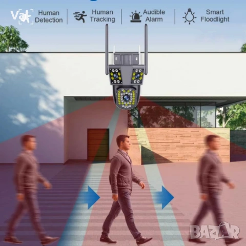 Тройна камера за наблюдение, работи с WiFi, 9 MP,Ultra HD, снимка 6 - IP камери - 55074805
