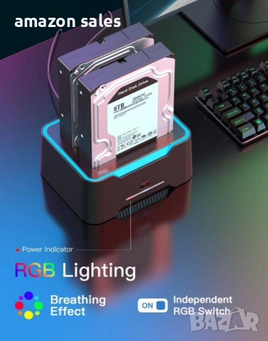 Докинг станция за RGB твърд диск, двойна докинг станция за 2,5/3,5 инча SATA HDD SSD,клониране..., снимка 4 - Твърди дискове - 54575553