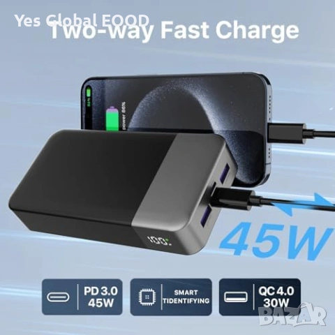 NOBIS Power Bank 20000mAh 45W Fast Charge черен, снимка 5 - Външни батерии - 55016680