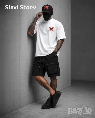 Мъжки Streetwear Комплект – Тениска, Карго Къси Панталони и Шапка, снимка 4 - Спортни дрехи, екипи - 54857632