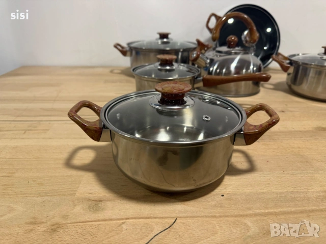 Комплект тенджери + подарък кухненски прибори розов, черен или зелен цвят DJ37+TV1316, снимка 11 - Прибори за хранене, готвене и сервиране - 54144015