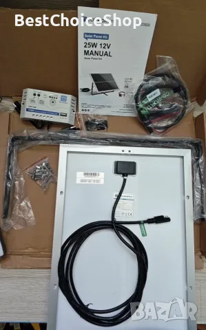 панел комплект монокристален соларен панел 25W 12V с контролер и монтаж, снимка 3 - Къмпинг осветление - 55305550