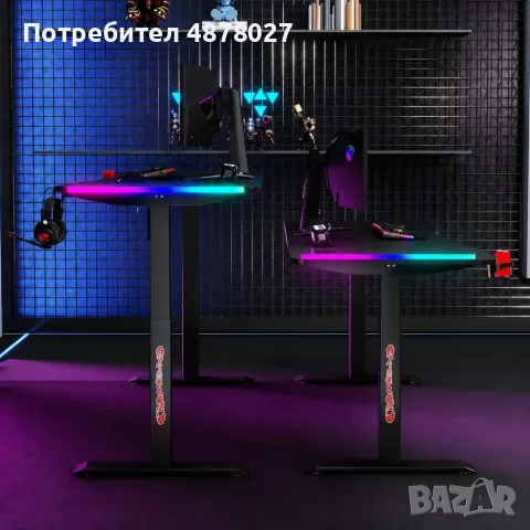 Гейминг бюро - LED RGB, Регулируема височина, 140см, снимка 2 - Бюра - 55659972