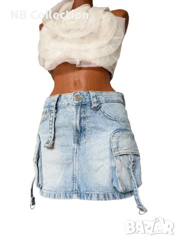 Bershka дамска къса дънкова пола , снимка 8 - Поли - 51134022