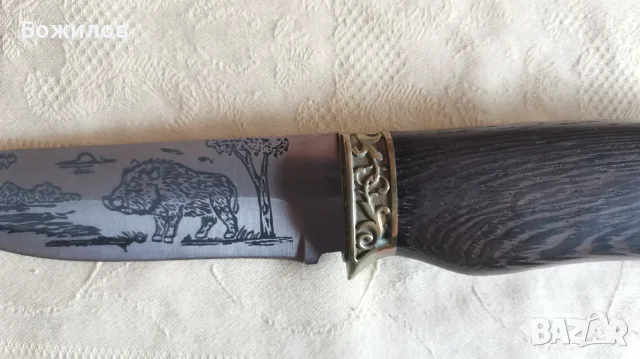 🐗 Ловен нож "Глиган" – Стомана 440C (58 HRC) + Цветно дърво и месинг (Чисто нов!), снимка 9 - Ножове - 55588431