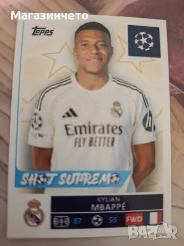 Стикер Килиан Мбапе - Реал Мадрид (Topps UCL 24/25) Shot Supreme