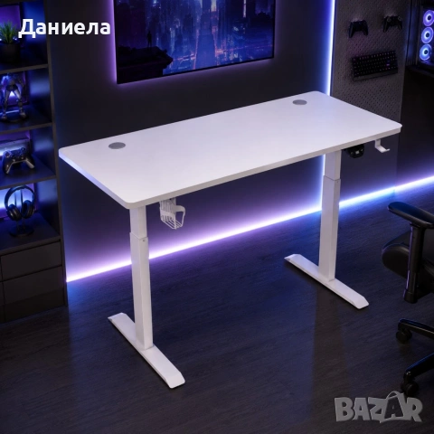 Регулируемо бюро 120 см с дигитален контрол на височината – Бял плот и бели крака