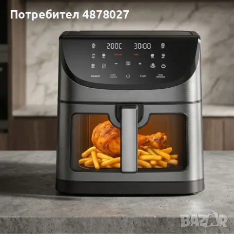 Фритюрник с горещ въздух 8L 1800W с 11 програми, LCD дисплей, таймер и прозорец за наблюдение, снимка 5 - Фритюрници - 55501587