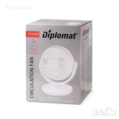Вентилатор настолен 8'' Diplomat DFX-636, 50W, 3D циркулация, механично управление, снимка 6 - Вентилатори - 55129593