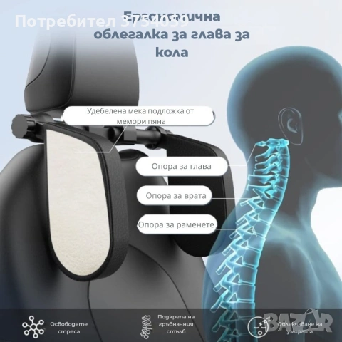 Ергономична опора за глава и врат за автомобили, снимка 8 - Аксесоари и консумативи - 55184576