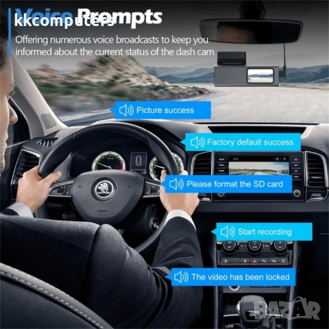 V69 4K Видеорегистратор за Автомобил с Предна и Задна Камера, WiFi, GPS и Нощно Виждане – Сив, снимка 6 - Зарядни за кола - 54734717