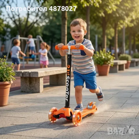 Детска сгъваема тротинетка 21st Scooter със светещи силиконови колела – Оранжева, снимка 4 - Скутери и тротинетки - 55564541