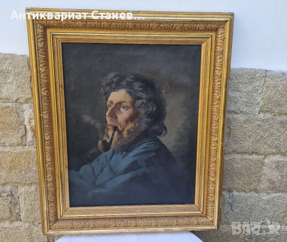 Стара маслена картина мъж с лула, снимка 13 - Картини - 54810962