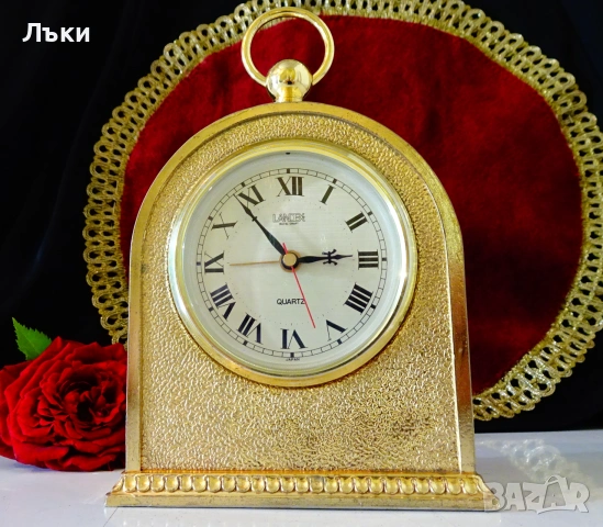 Настолен часовник,будилник Landex,позлатен бронз. 