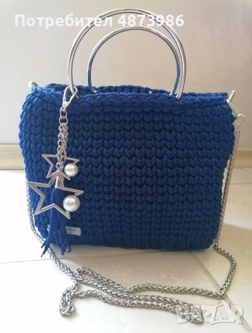 Ръчно плетена синя чанта hand made, снимка 2 - Чанти - 55185819