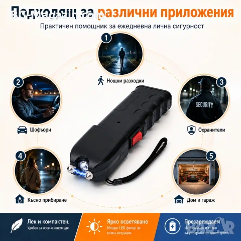 Мощен акумулаторен фенер с електрошок 928 TYPE кучегон самозащита самоотбрана кучета дамски защита, снимка 3 - Оборудване и аксесоари за оръжия - 51014598