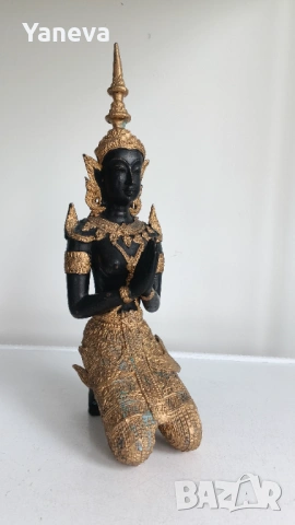 Бронзова, тайландска скулптура с позлата на Тепханом, митологичен ангел-пазител на храмовете и Буда , снимка 7 - Статуетки - 53964205