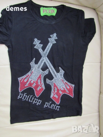 Черна дамска тениска PHILIPP PLEIN, размер S, снимка 2 - Тениски - 55193740