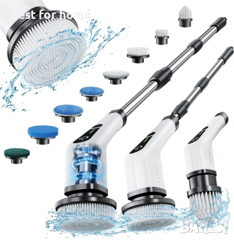 Електрическа почистваща четка Leebein с въртяща се дръжка, безжична четка за почистване 