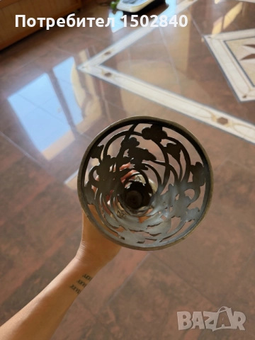 Винтидж декоративна ваза Art Nouveau със сребърно покритие и стъклена вложка, снимка 3 - Вази - 55248627