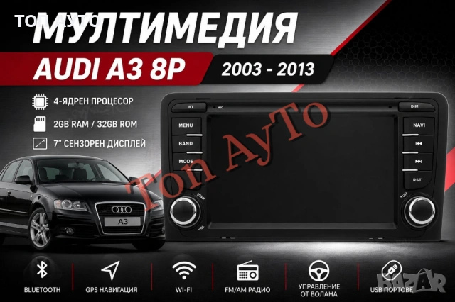 Мултимедия Ауди А3 8P Audi A3 8P 2003 - 2013 7" Андроид