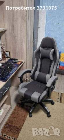 Ергономичен офис и геймърски сив стол – Максимален комфорт за гърба и врата, регулируем