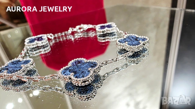 Van Cleef & Arpels VCA 5 Motifs Silver Blue Pietersite Vintage Alhambra Дамска Гривна, снимка 3 - Гривни - 54274675