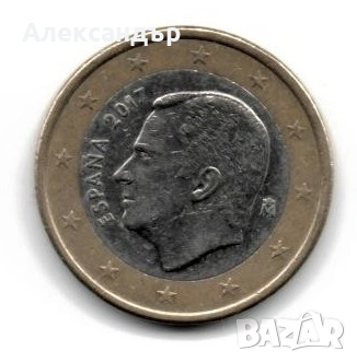 Испания 1 евро 2008 + 1 евро 2017, снимка 2 - Нумизматика и бонистика - 54810913