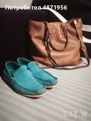 Дамска кожена чанта Prada с подарък мъжки мокасини , снимка 3 - Чанти - 55105566