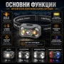 Малък LED акумулаторен челник със сензор USB зареждане фенер за глава бягане риболов къмпинг мощен, снимка 2