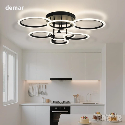 LED полилей за таван с кръгови пръстени, димиране 10–100% и дистанционно, 3000–6500K, 80 см, снимка 6 - Полилеи - 54924927