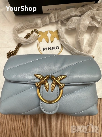 Чисто нова чанта Pinko LOVE MICRO PUFF в светло син цвят, снимка 2 - Чанти - 54714489