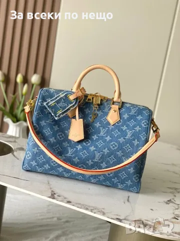 LV/Speedy Bandoulière 30/Denim Blue Дамска Синя Чанта Monogram Деним Плат С Естествена Кожа К. ch54