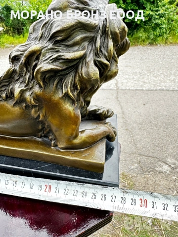 Масивна скулптура от чист бронз "Легнал лъв" Бари (Barye) върху мрамор, 6 кг, снимка 5 - Антикварни и старинни предмети - 54607864