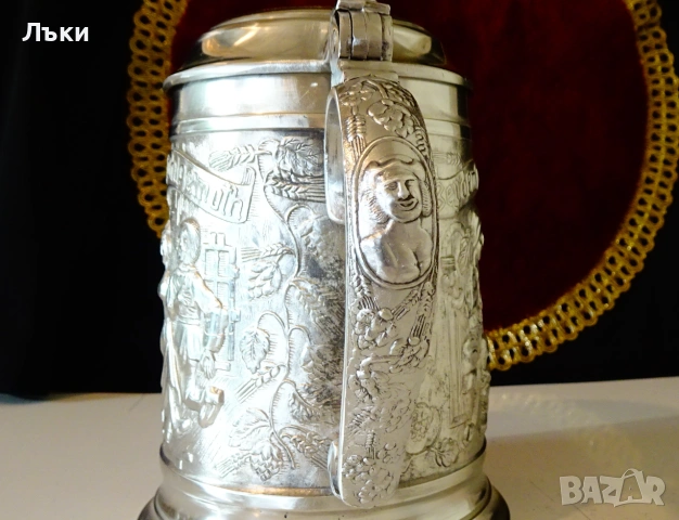 Калаена халба с релефна сватбарска картина 740 гр. , снимка 7 - Антикварни и старинни предмети - 55187995