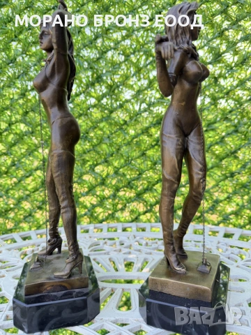 Красиви бронзови статуетки / скулптури на жени с вериги (M. Nick) - 4.3 кг, снимка 2 - Антикварни и старинни предмети - 55568431