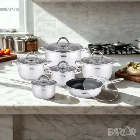 Комплект тенджери Rosberg, Неръждаема стомана, 6 части, Индукция, снимка 5 - Съдове за готвене - 55334675