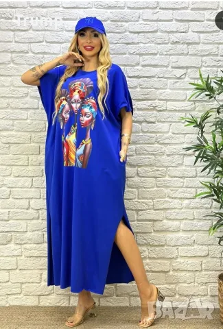 - 50 % ефектна дълга макси трикотажна Рокля, ГО до 143 см.лица, снимка 2 - Рокли - 55410834