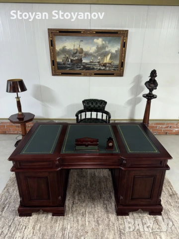 Chesterfield/Честърфийлд Класическо бюро от масив и естествена кожа., снимка 3 - Бюра - 55398223