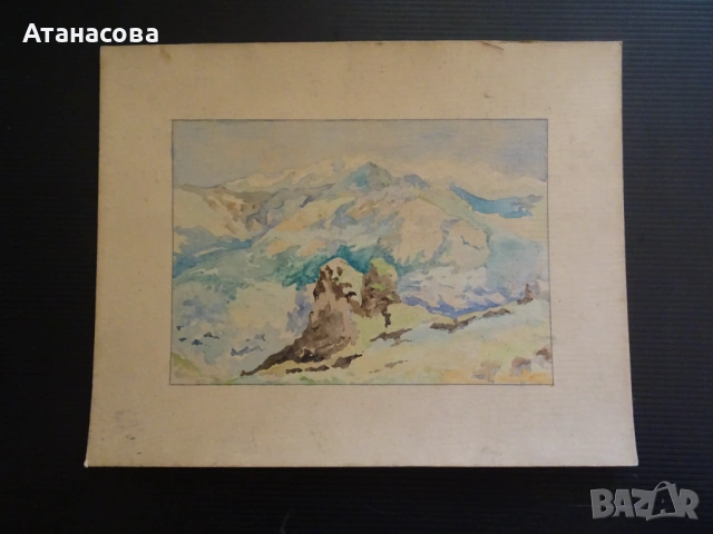 АТАНАС ЛОЛОВ картина "Пейзаж" акварел 1955 г #2