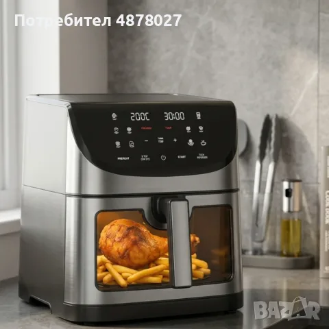 Фритюрник с горещ въздух 8L 1800W с 11 програми, LCD дисплей, таймер и прозорец за наблюдение, снимка 6 - Фритюрници - 55501587