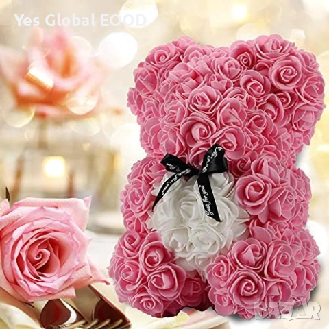Подаръчна розова мечка в кутия Rose Teddy Bear, снимка 2 - Изкуствени цветя - 54941248