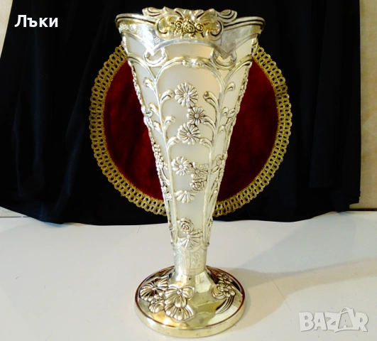 Посребрена ваза,лози,грозде,Art Nouveau , снимка 2 - Вази - 55102643