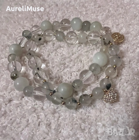 Нови! Комплект гривни Пирит планински кристал, снимка 3 - Гривни - 54371449