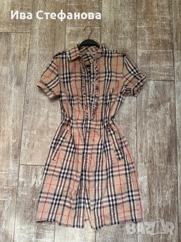 Оригинална маркова памук памучна 100% оригинала рокля риза Burberry Britain каре, снимка 4 - Рокли - 55009628