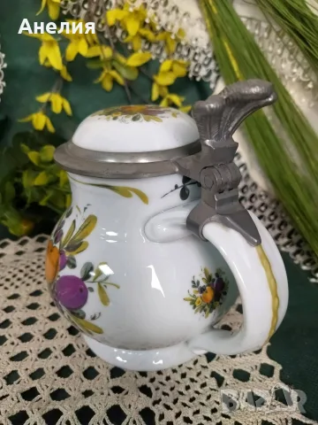 Халба украсена с плодове, цветя и калаен капак , снимка 2 - Чаши - 55344049