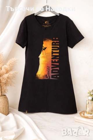 Дамска тениска Swiss Adventure in the Sun – XS (X-Small), черна black свежа и модерна, снимка 7 - Тениски - 50834649