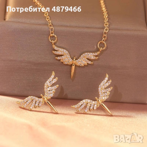 Angel Wings Spark – комплект колие и обеци с криле ✨ | с позлата
